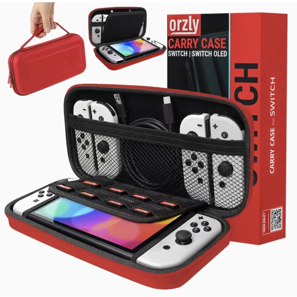 Pair of Orzly Carrying cases-Nintendo Switch Red & Blue Protective Travel Cases